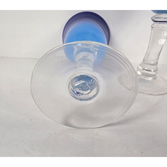 Hand Blown Stemmed Wine Glasses Goblets Cobalt Blue Two Tone Swirl Set of 2 - Picture 5 of 5